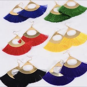 Fish Hook Pierced Tassel Fringe Earrings